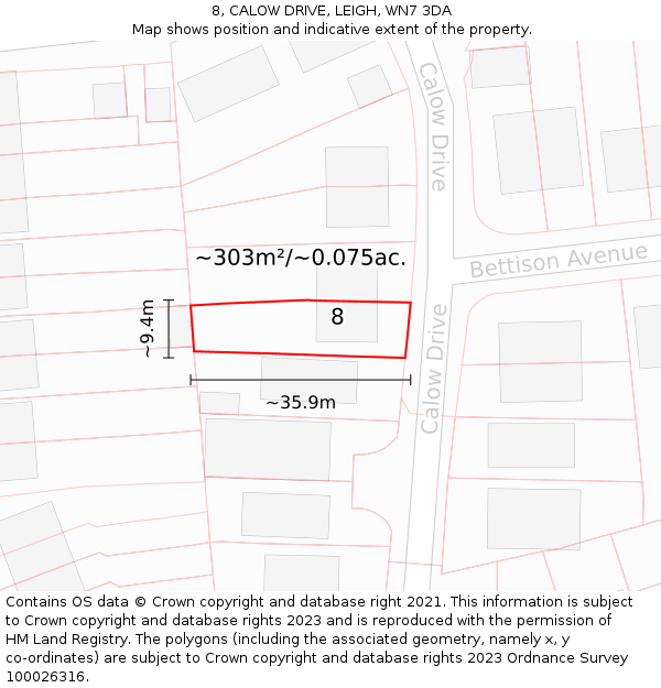 8, CALOW DRIVE, LEIGH, WN7 3DA: Plot and title map