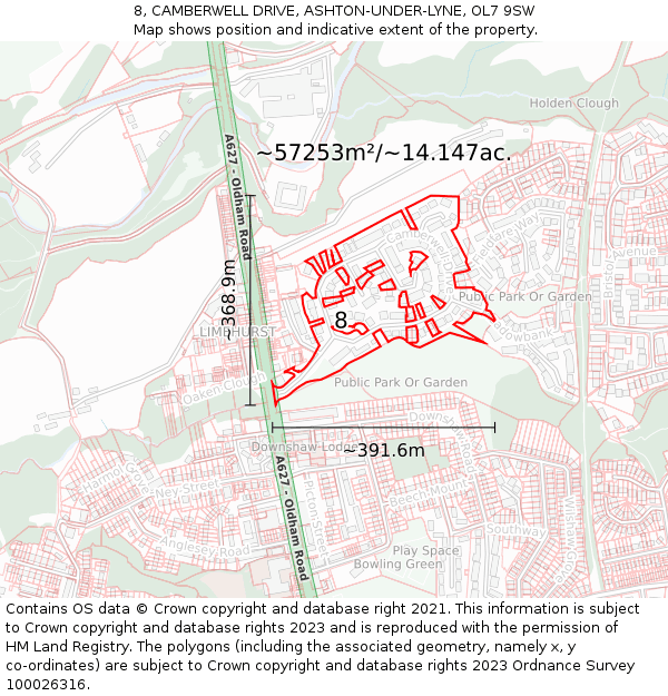 8, CAMBERWELL DRIVE, ASHTON-UNDER-LYNE, OL7 9SW: Plot and title map