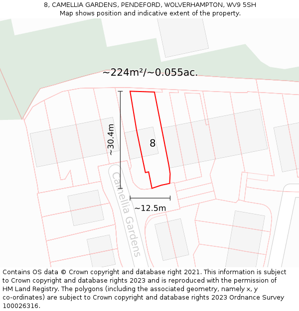 8, CAMELLIA GARDENS, PENDEFORD, WOLVERHAMPTON, WV9 5SH: Plot and title map