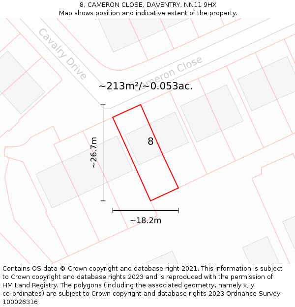 8, CAMERON CLOSE, DAVENTRY, NN11 9HX: Plot and title map