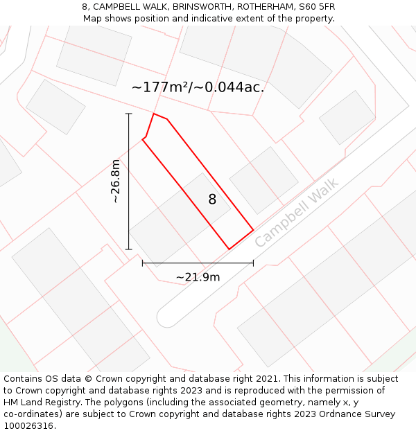 8, CAMPBELL WALK, BRINSWORTH, ROTHERHAM, S60 5FR: Plot and title map