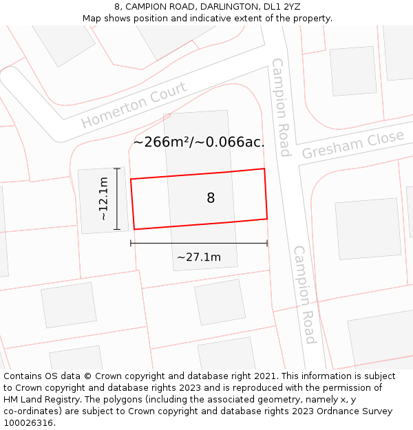 8, CAMPION ROAD, DARLINGTON, DL1 2YZ: Plot and title map