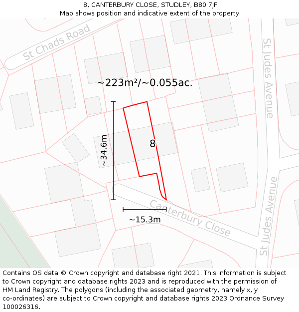 8, CANTERBURY CLOSE, STUDLEY, B80 7JF: Plot and title map