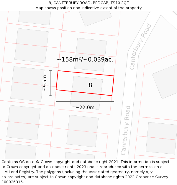 8, CANTERBURY ROAD, REDCAR, TS10 3QE: Plot and title map