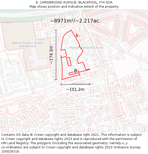 8, CARISBROOKE AVENUE, BLACKPOOL, FY4 5DA: Plot and title map