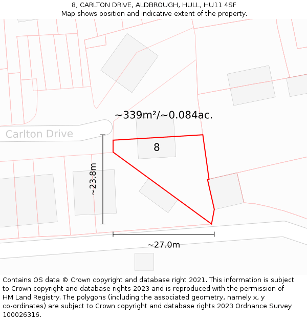 8, CARLTON DRIVE, ALDBROUGH, HULL, HU11 4SF: Plot and title map