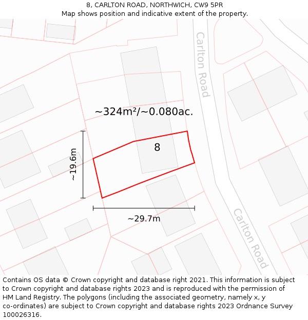 8, CARLTON ROAD, NORTHWICH, CW9 5PR: Plot and title map