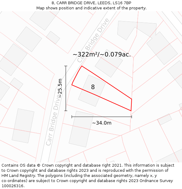 8, CARR BRIDGE DRIVE, LEEDS, LS16 7BP: Plot and title map