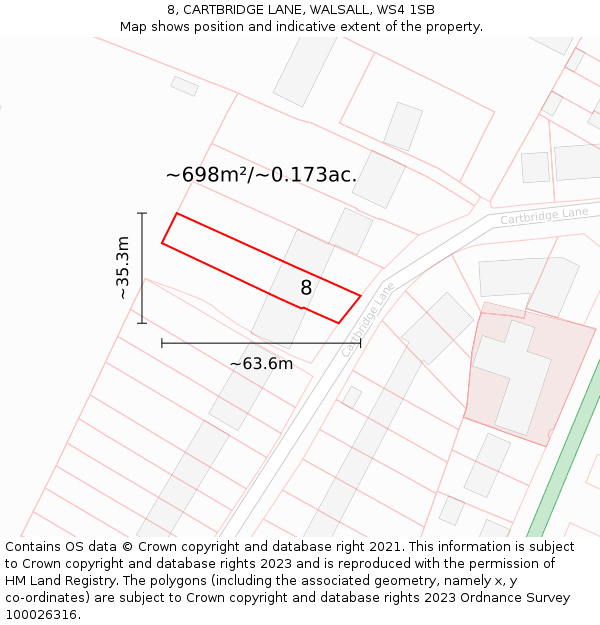 8, CARTBRIDGE LANE, WALSALL, WS4 1SB: Plot and title map