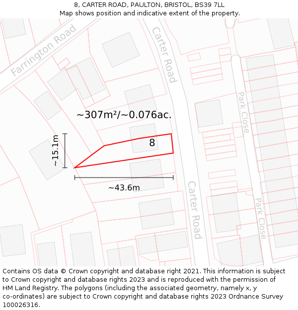 8, CARTER ROAD, PAULTON, BRISTOL, BS39 7LL: Plot and title map