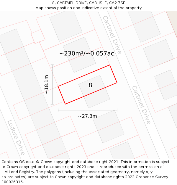 8, CARTMEL DRIVE, CARLISLE, CA2 7SE: Plot and title map