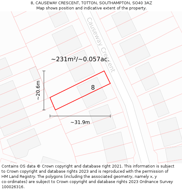 8, CAUSEWAY CRESCENT, TOTTON, SOUTHAMPTON, SO40 3AZ: Plot and title map