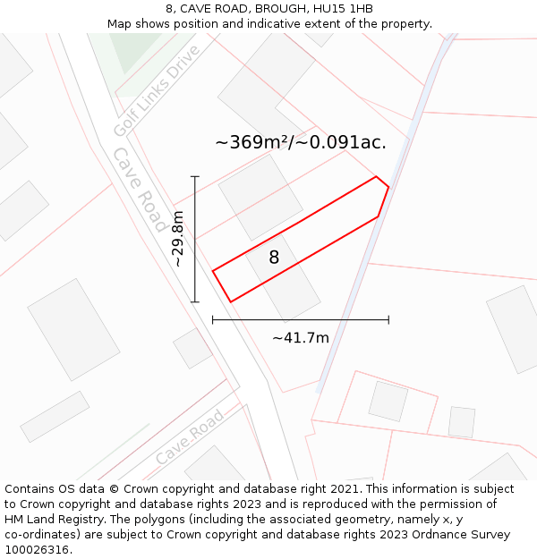 8, CAVE ROAD, BROUGH, HU15 1HB: Plot and title map