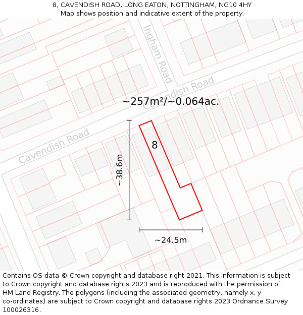 8, CAVENDISH ROAD, LONG EATON, NOTTINGHAM, NG10 4HY: Plot and title map