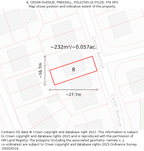 8, CEDAR AVENUE, PREESALL, POULTON-LE-FYLDE, FY6 0PS: Plot and title map