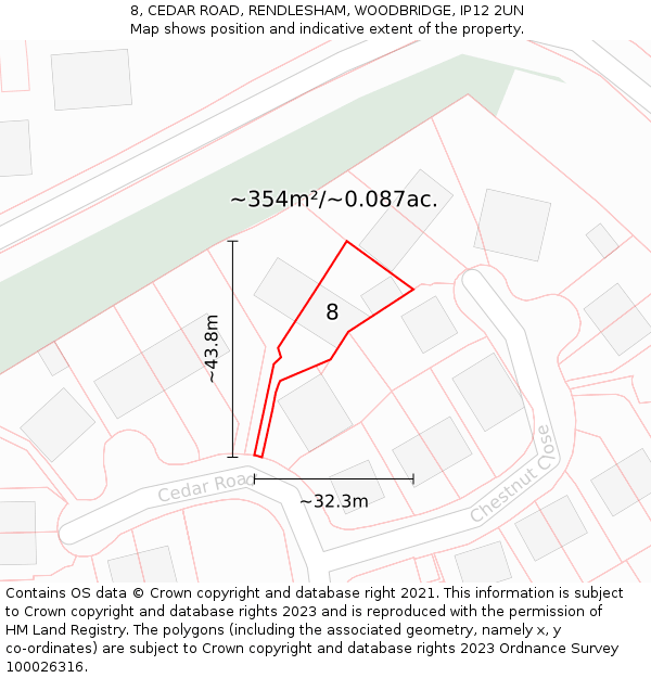 8, CEDAR ROAD, RENDLESHAM, WOODBRIDGE, IP12 2UN: Plot and title map