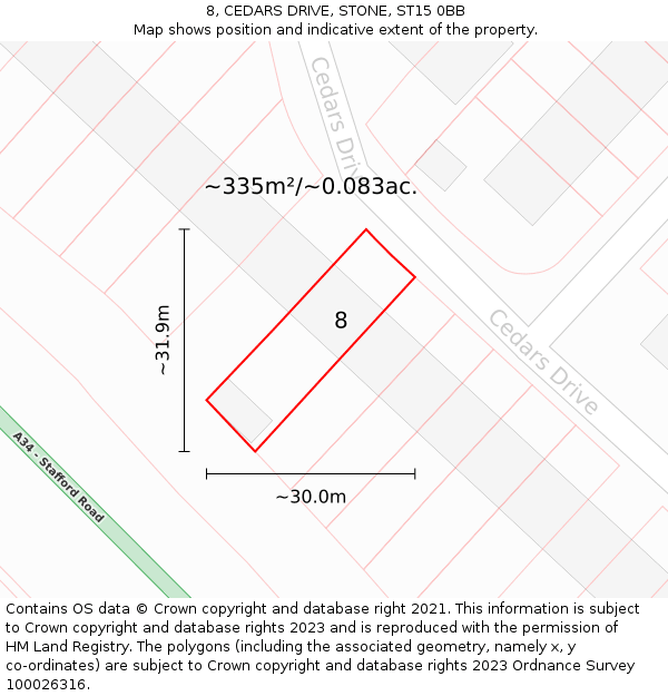 8, CEDARS DRIVE, STONE, ST15 0BB: Plot and title map