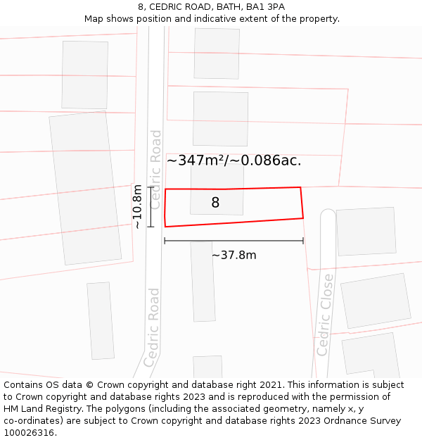 8, CEDRIC ROAD, BATH, BA1 3PA: Plot and title map