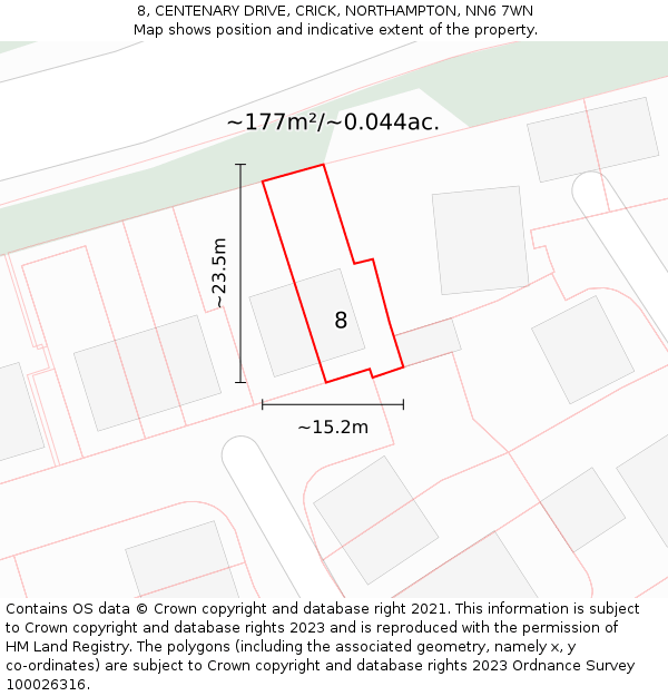 8, CENTENARY DRIVE, CRICK, NORTHAMPTON, NN6 7WN: Plot and title map