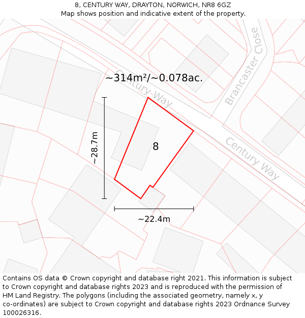 8, CENTURY WAY, DRAYTON, NORWICH, NR8 6GZ: Plot and title map