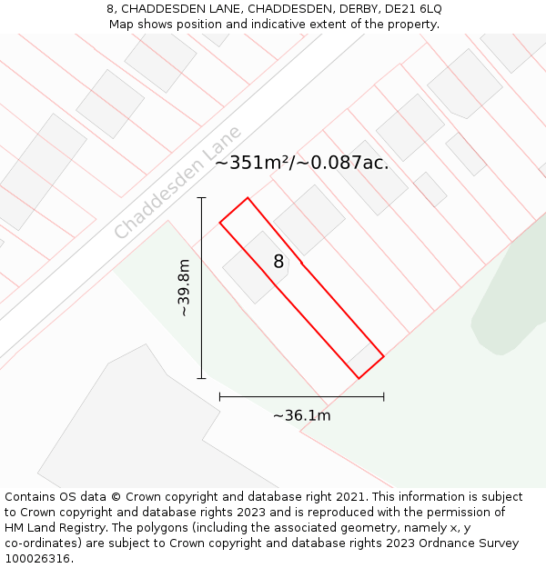 8, CHADDESDEN LANE, CHADDESDEN, DERBY, DE21 6LQ: Plot and title map
