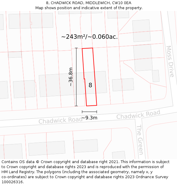 8, CHADWICK ROAD, MIDDLEWICH, CW10 0EA: Plot and title map