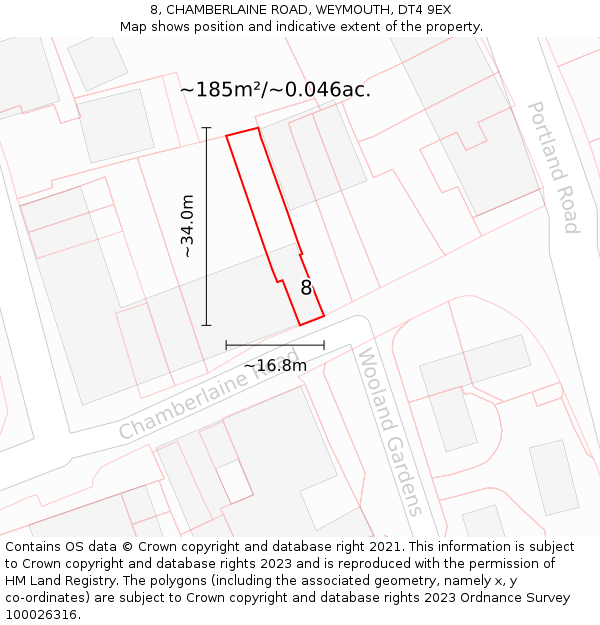 8, CHAMBERLAINE ROAD, WEYMOUTH, DT4 9EX: Plot and title map