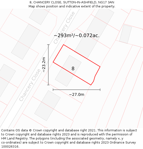 8, CHANCERY CLOSE, SUTTON-IN-ASHFIELD, NG17 3AN: Plot and title map