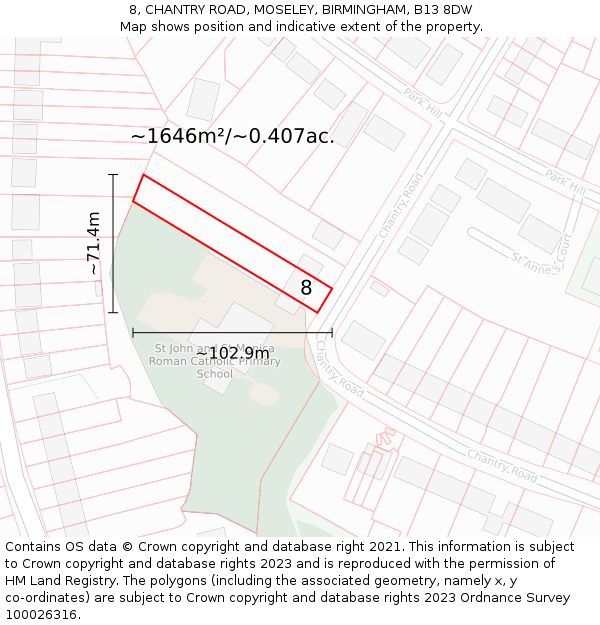 8, CHANTRY ROAD, MOSELEY, BIRMINGHAM, B13 8DW: Plot and title map