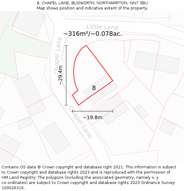 8, CHAPEL LANE, BLISWORTH, NORTHAMPTON, NN7 3BU: Plot and title map