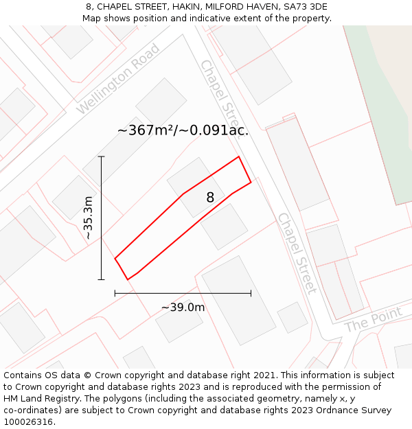 8, CHAPEL STREET, HAKIN, MILFORD HAVEN, SA73 3DE: Plot and title map