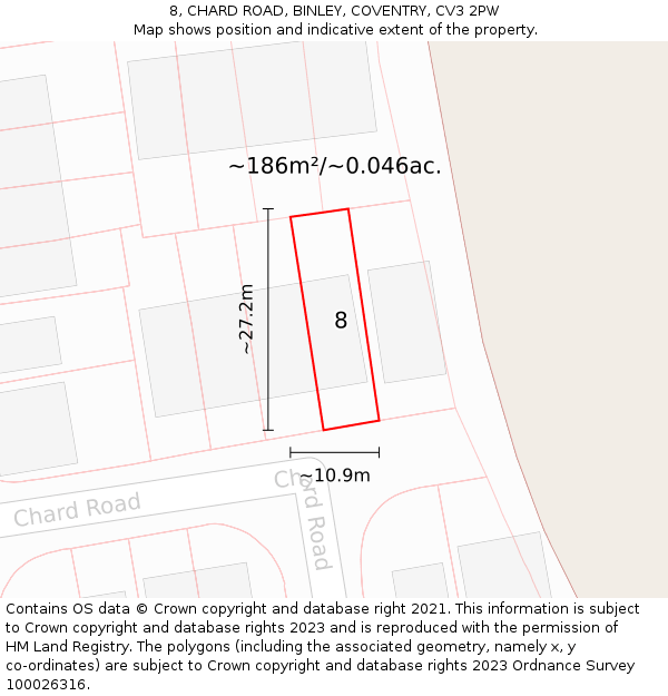 8, CHARD ROAD, BINLEY, COVENTRY, CV3 2PW: Plot and title map