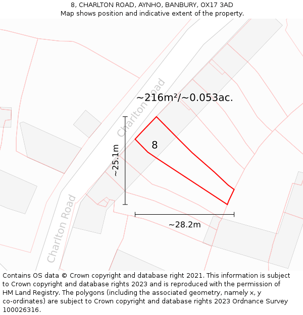 8, CHARLTON ROAD, AYNHO, BANBURY, OX17 3AD: Plot and title map