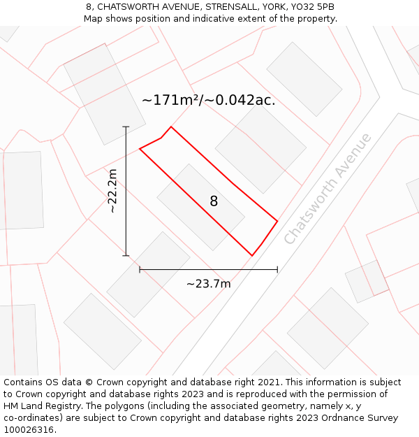 8, CHATSWORTH AVENUE, STRENSALL, YORK, YO32 5PB: Plot and title map