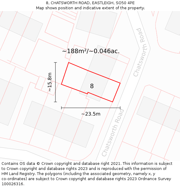 8, CHATSWORTH ROAD, EASTLEIGH, SO50 4PE: Plot and title map