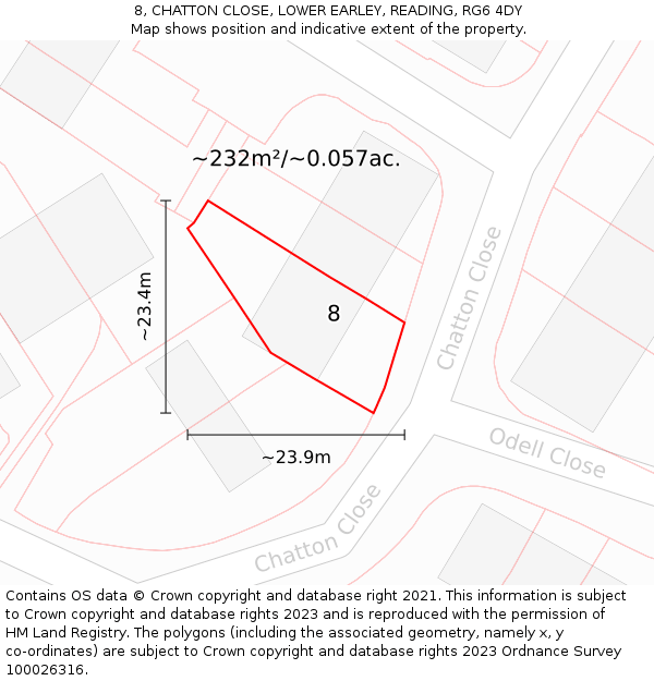 8, CHATTON CLOSE, LOWER EARLEY, READING, RG6 4DY: Plot and title map