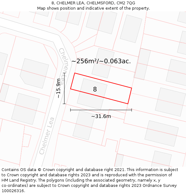 8, CHELMER LEA, CHELMSFORD, CM2 7QG: Plot and title map