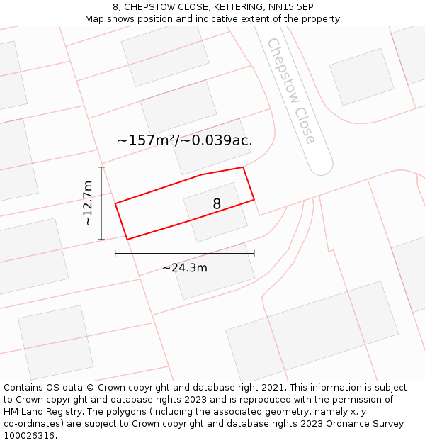 8, CHEPSTOW CLOSE, KETTERING, NN15 5EP: Plot and title map