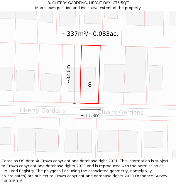 8, CHERRY GARDENS, HERNE BAY, CT6 5QZ: Plot and title map