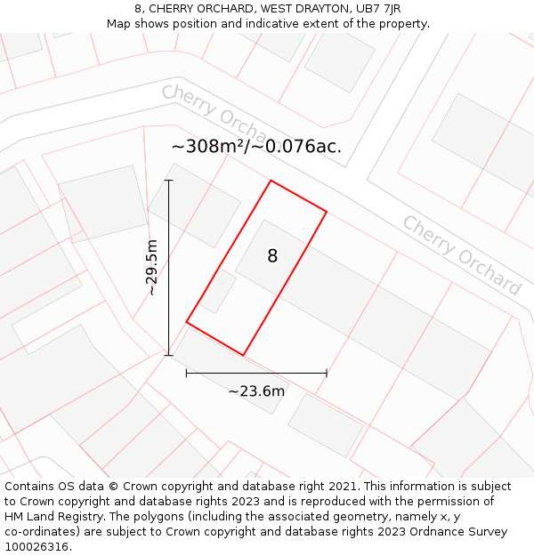 8, CHERRY ORCHARD, WEST DRAYTON, UB7 7JR: Plot and title map