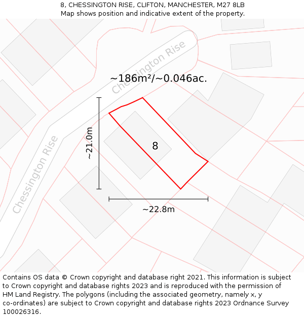 8, CHESSINGTON RISE, CLIFTON, MANCHESTER, M27 8LB: Plot and title map