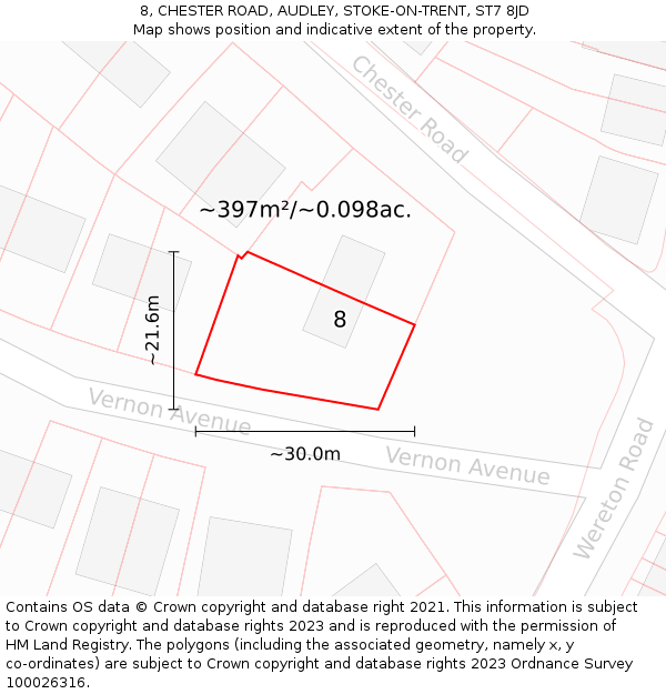 8, CHESTER ROAD, AUDLEY, STOKE-ON-TRENT, ST7 8JD: Plot and title map