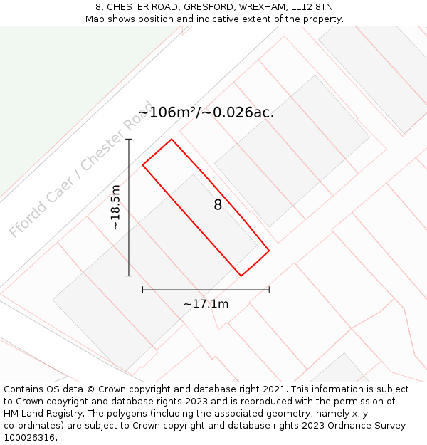 8, CHESTER ROAD, GRESFORD, WREXHAM, LL12 8TN: Plot and title map