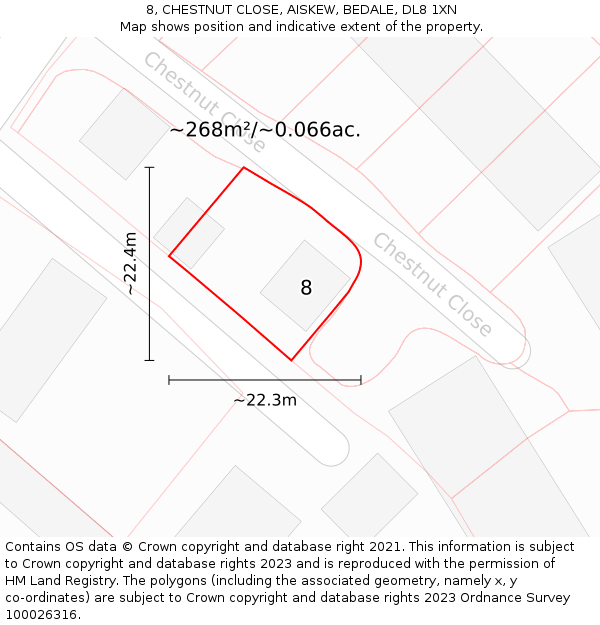 8, CHESTNUT CLOSE, AISKEW, BEDALE, DL8 1XN: Plot and title map