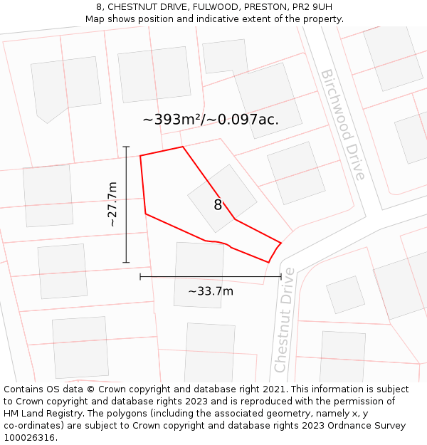 8, CHESTNUT DRIVE, FULWOOD, PRESTON, PR2 9UH: Plot and title map