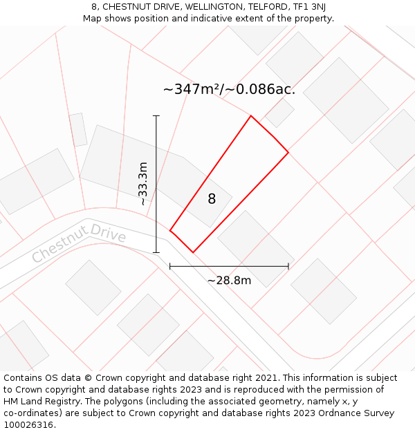 8, CHESTNUT DRIVE, WELLINGTON, TELFORD, TF1 3NJ: Plot and title map