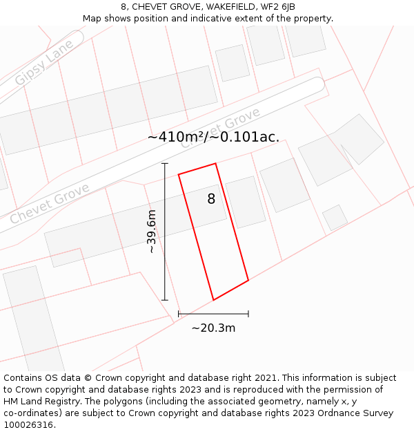 8, CHEVET GROVE, WAKEFIELD, WF2 6JB: Plot and title map