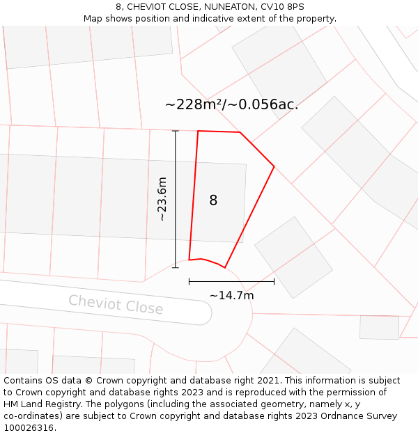 8, CHEVIOT CLOSE, NUNEATON, CV10 8PS: Plot and title map