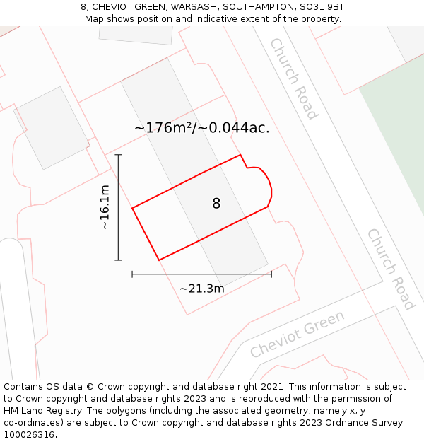 8, CHEVIOT GREEN, WARSASH, SOUTHAMPTON, SO31 9BT: Plot and title map