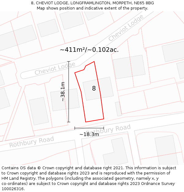 8, CHEVIOT LODGE, LONGFRAMLINGTON, MORPETH, NE65 8BG: Plot and title map